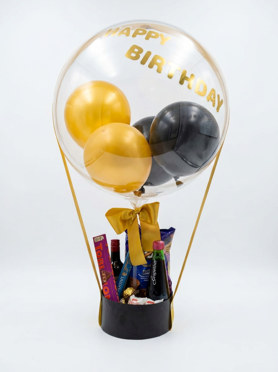 Black and gold birthday hamper