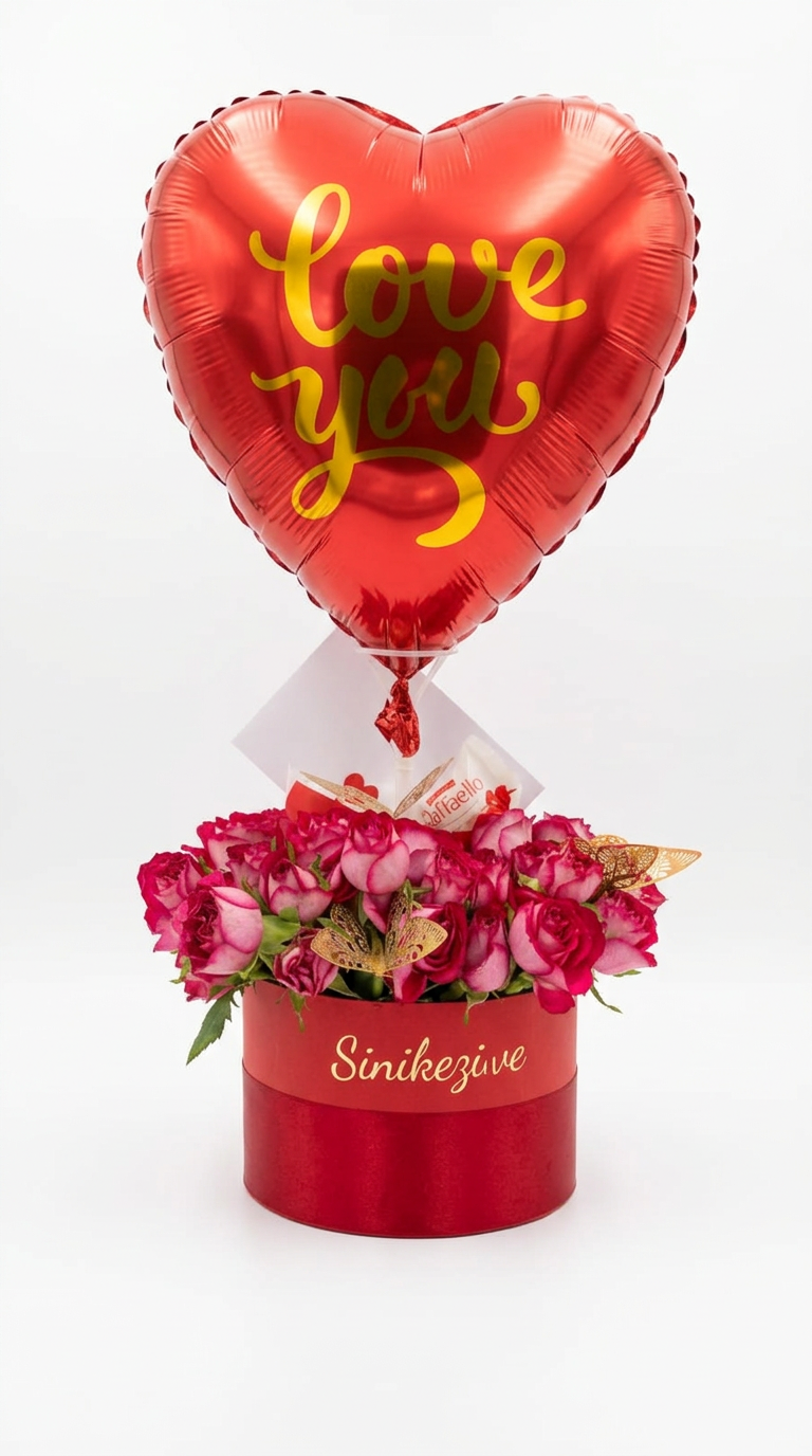 Red rose and balloon gift